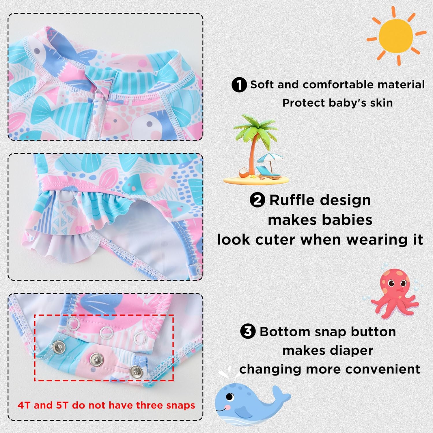 UMELOK Baby Girls One Piece Swimsuit Infant Bathing Suit Long Sleeve Rash Guard Swimwear with UPF 50+ Sun Protection - Image 3