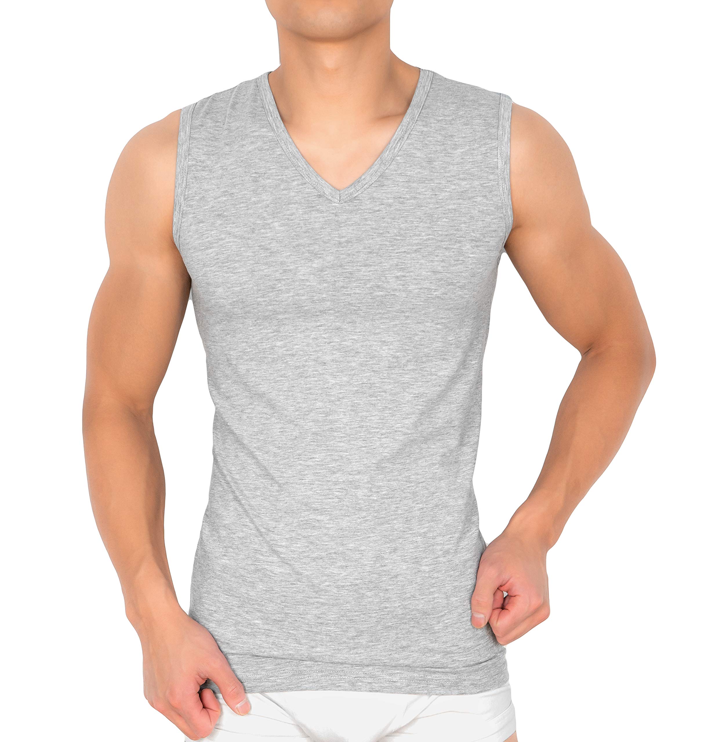 MC's Goods - Camiseta interior para hombre (3 unidades), sin mangas, con cuello de pico, elástica, de 95/5 algodón/elastano, en blanco, negro y gris, tallas S a XXL