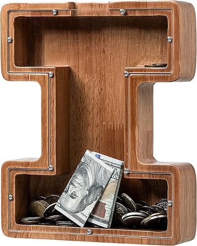 Alcancía grande de madera personalizada para niños, alcancía con nombre personalizado (nombre grabado con láser) alfabeto de madera, caja de dinero