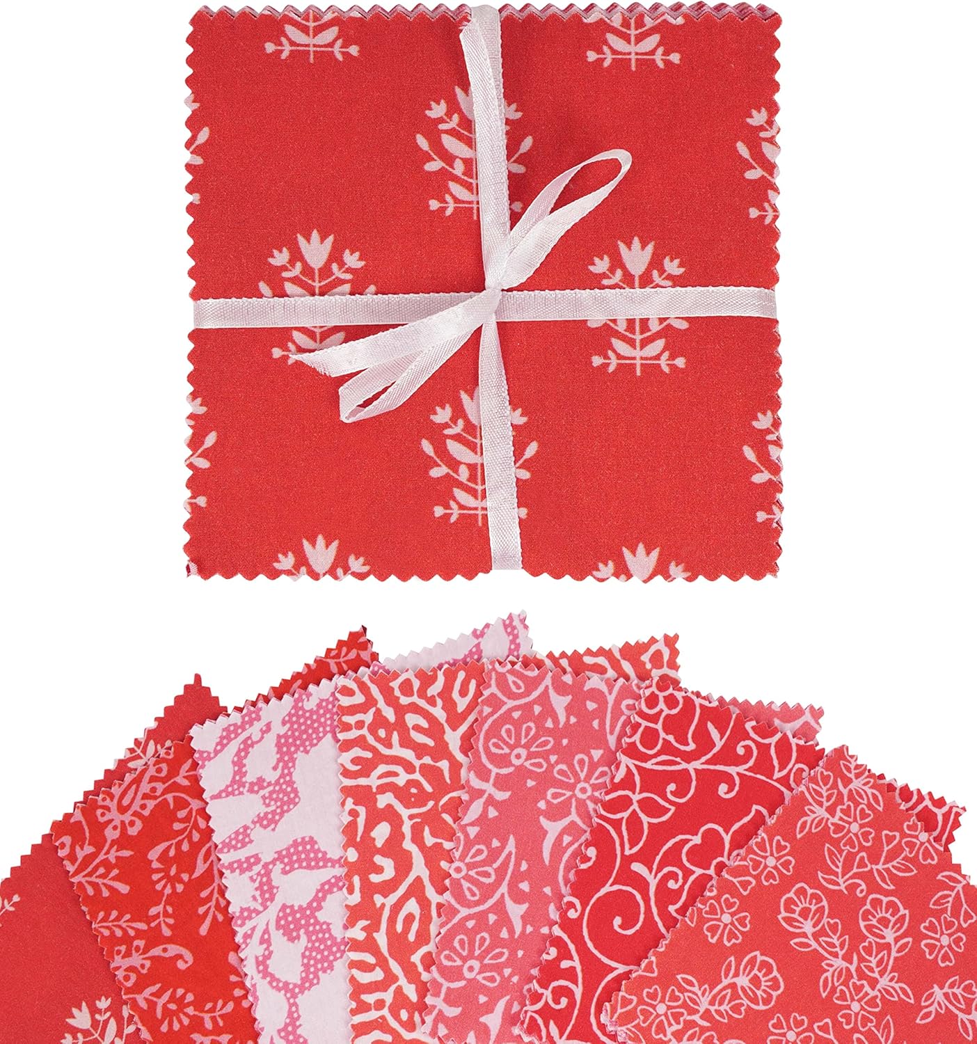 Soimoi Precut 10-inch Block Prints Cotton Fabric Bundle Quilting Squares Charm Pack DIY Patchwork Sewing Craft- Rose Pink