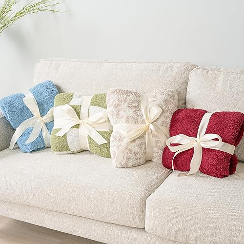 Miniatura 6 de PAVILIA Manta de felpa a cuadros para sofá, color verde salvia, súper suave, esponjosa, ligera y mullida para cama y sofá, manta tejida cálida y