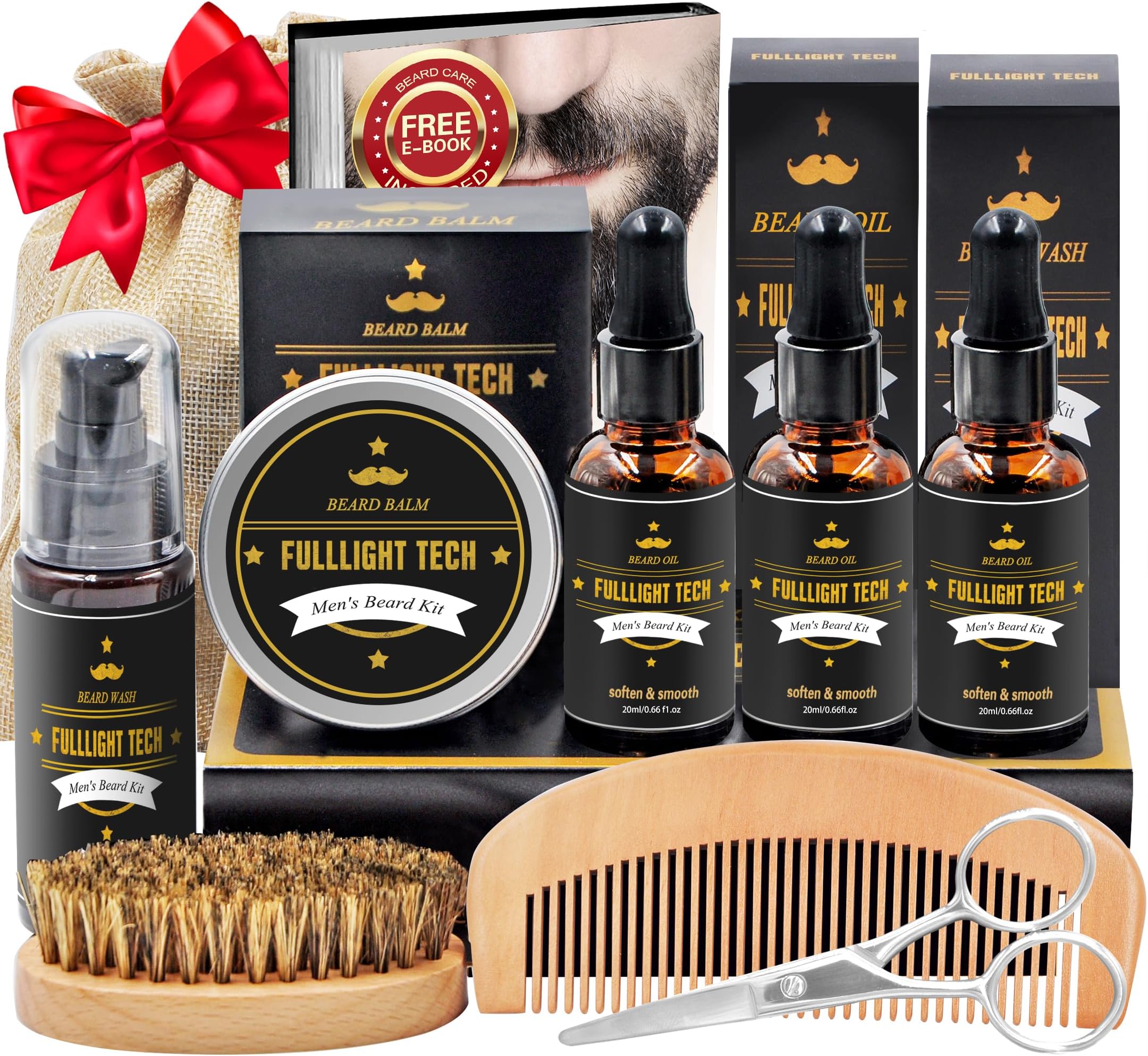 Beard Grooming Kit for Men,11 in 1 Beard Care Mens Gift Set w/3 Pack Beard Oil,Shaping Tool, Wash, Brush, Comb, Scissors, Valentines Fathers Christmas Birthday Gifts for Men Him Dad Boyfriend Husband