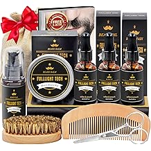 Beard Kit for Men Grooming &amp; Care W/3 Pack Beard Oil, Wash, Balm, Comb, Brush, Scissors,Anniversary Valentines Birthday Fathers Gifts Idea for Husband Him Boyfriend Dad Men Christmas Stocking Stuffers