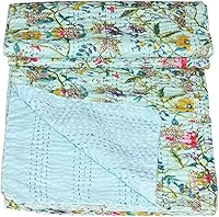 Vista 3 de YUVANCRAFTS Colcha de algodón indio hecha a mano con estampado floral de tamaño individual