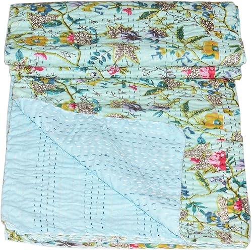 Miniatura 3 de YUVANCRAFTS Colcha de algodón indio hecha a mano con estampado floral de tamaño individual