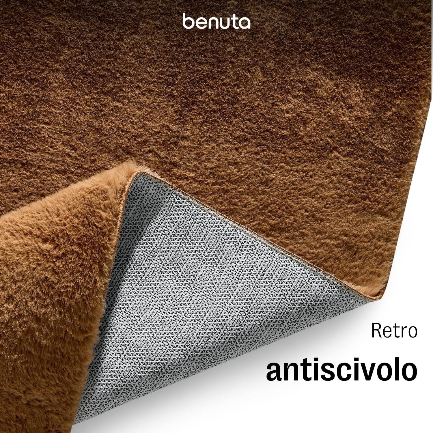 benuta Basic Tappeto salotto Furry - Marrone chiaro 200x290 cm - Soffice salotto - Retro antiscivolo - Lavabile - Compatibile con riscaldamento pavimento