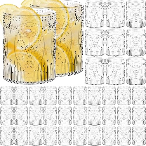 Miniatura 8 de Qinyoung 24 Vasos de Plástico Vintage para Beber de 8.5 oz Sin Tallo Copas de Vino Retro en Relieve Irrompibles Reutilizables para Baby Shower