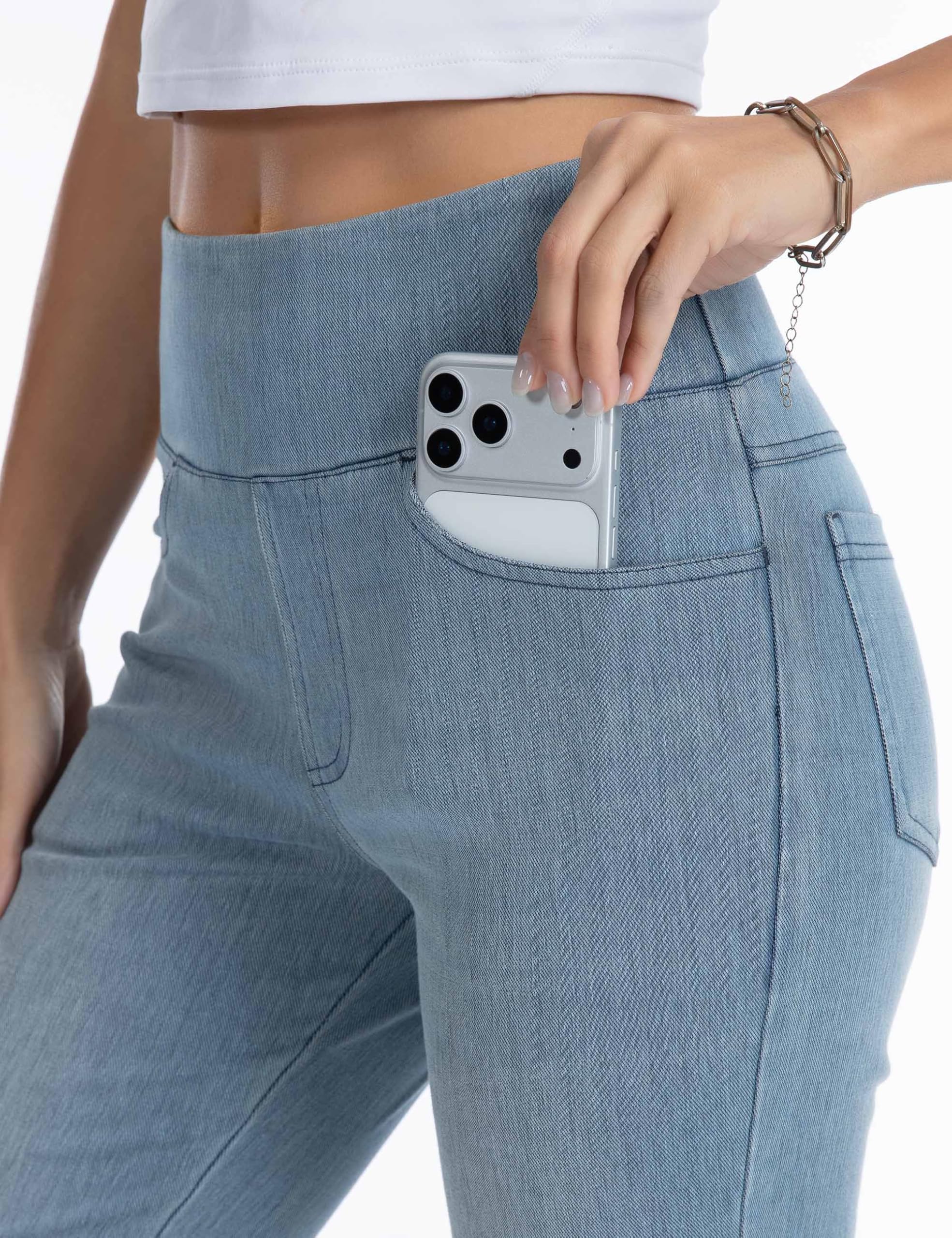 THE GYM PEOPLE Jean évasé taille haute avec poches pour femme