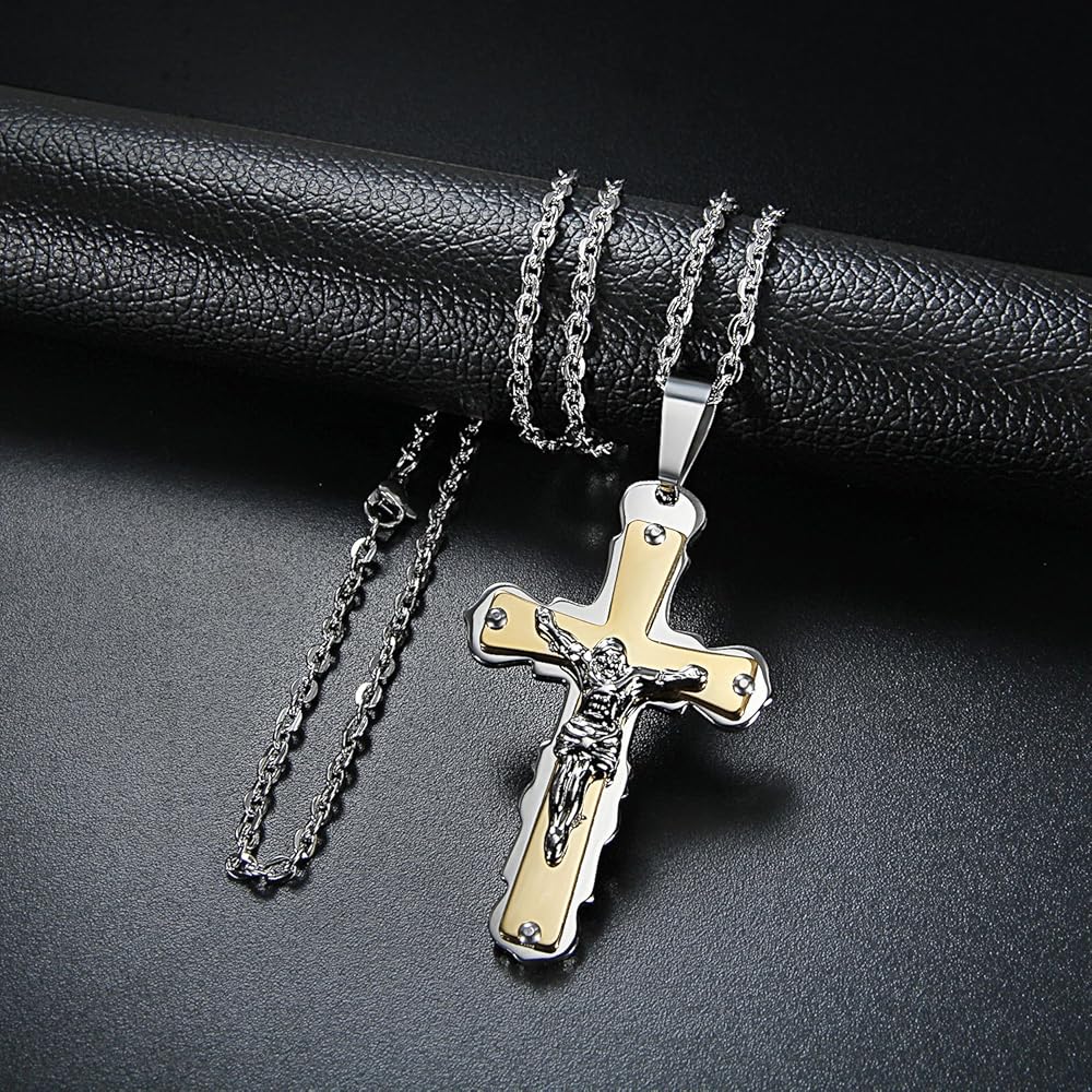 Collana Uomo Con Ciondolo Croce - Acciaio Inox, Catena 55cm, Oro O Argento - Foto 12