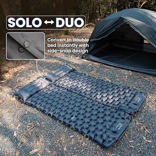 Miniatura 5 de ONETIGRIS Blackcrystal - Colchoneta de dormir ultraligera para acampar con almohada con bomba de pie incorporada, colchoneta inflable compacta para