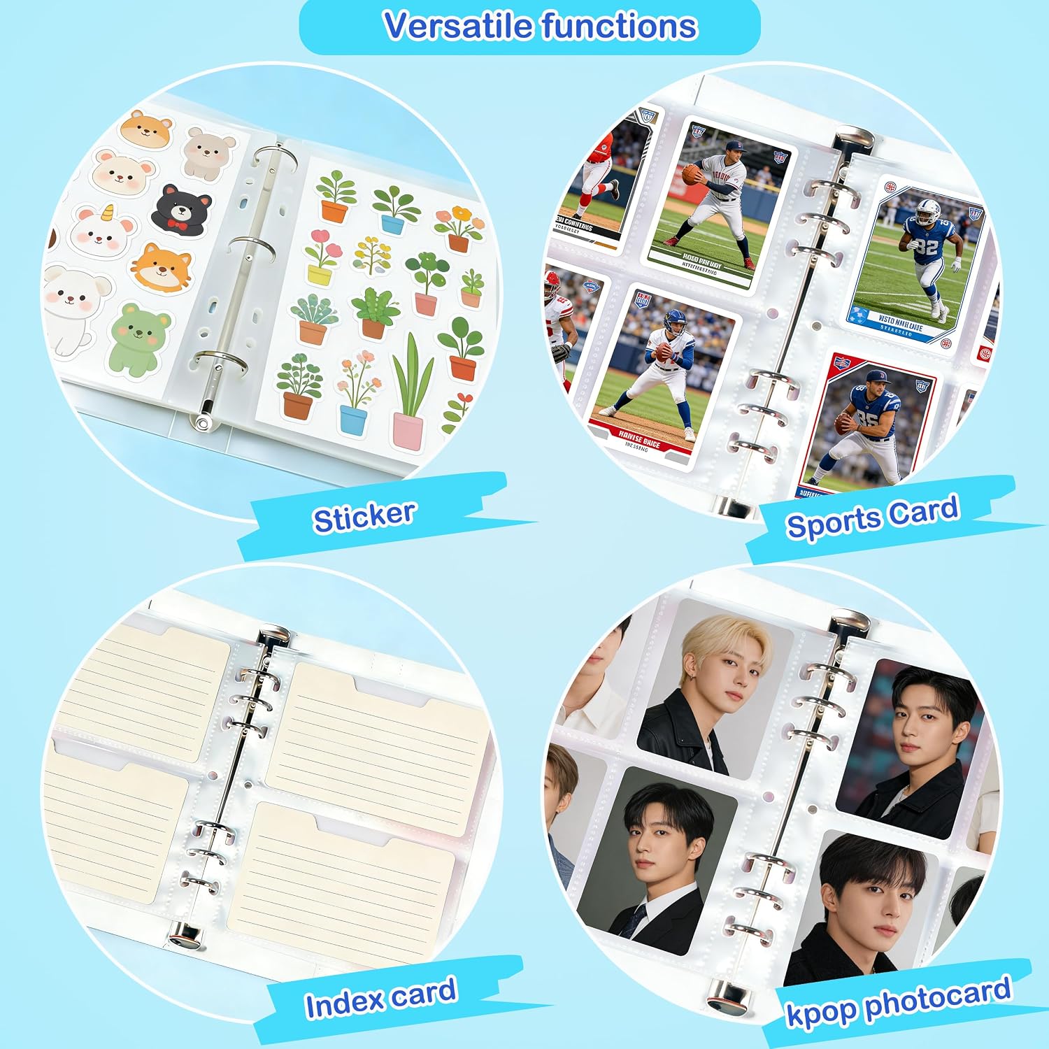 30 Pack 1/2/4 Pocket Card Sleeves for 6/3 Ring A5 Binder, Ultra-Clear Double Sided, Top Loading, Clear Plastic Sleeves for Trading Card, Photocard and Postcards thumbnail