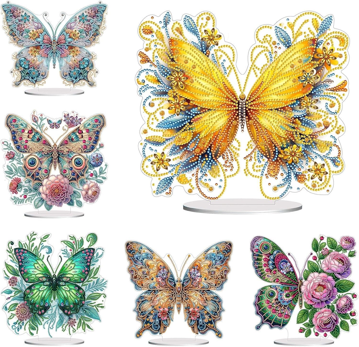 ARTopet 6Pcs DIY Diamond Desktop Ornament Butterfly Special Shaped Crystal Diamond Art Painting Tabletop Ornaments Single Sided for Home Office Decor Crafts Gift
