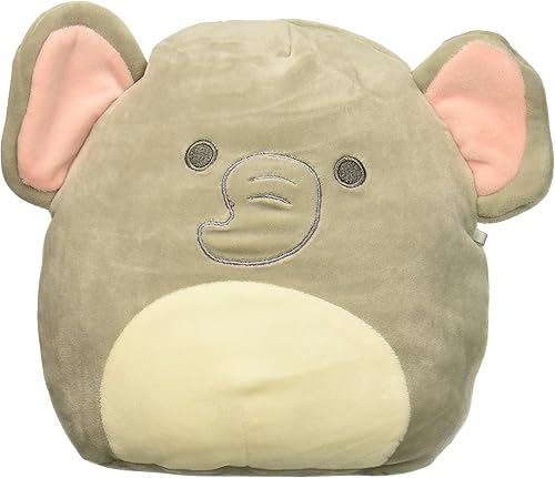 Squishmallows - Kellytoy oficial - Almohada de peluche para niños con sonajero (8 pulgadas, Emma la elefante bebé, color gris)