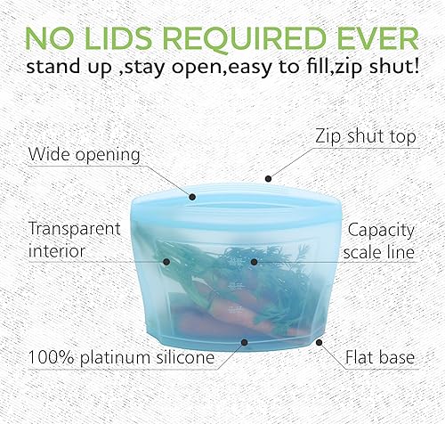 Miniatura 2 de Zip Standing Bolsa de almacenamiento de alimentos de silicona reutilizable, contenedor de almacenamiento de alimentos, bolsa de sellado reutilizable