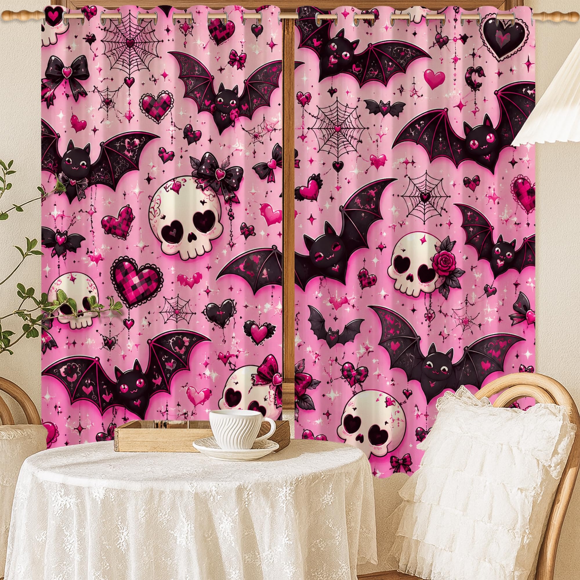 Rideaux occultants isolation thermique Halloween tête de mort 132x137cm salon cuisine