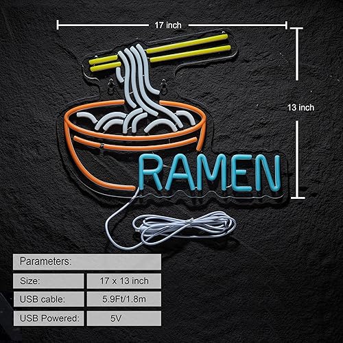 Miniatura 2 de Letrero de neón de ramen, luz LED para decoración de pared, regulable, restaurante, ramen, tienda, luces de neón LED alimentadas por USB, letreros