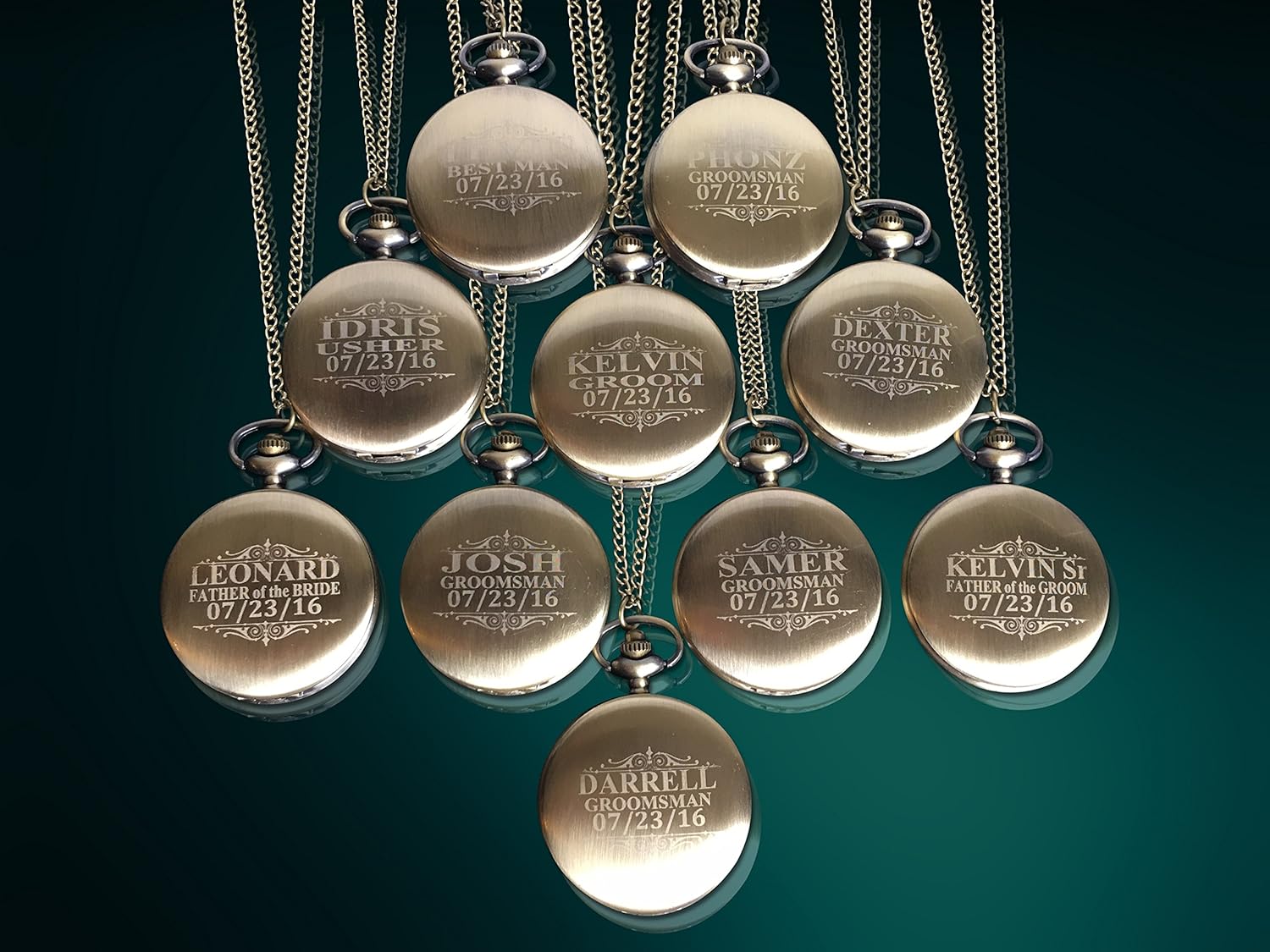 8 Personalized Pocket Watches, Set of 8 Groomsmen Wedding Unique Gifts, Chain, Box and Engraving Included, Comes in 4 Colors (Silver) (Gold Vintage) (Rose Gold) (Gold Vintage)