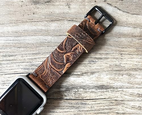 Miniatura 5 de Leather Watch Band Womens Personalized Name Compatible with Apple Watch 40mm 41mm 38mm 42mm 44mm 45mm 49mm Custom Gift Distressed Brown Western