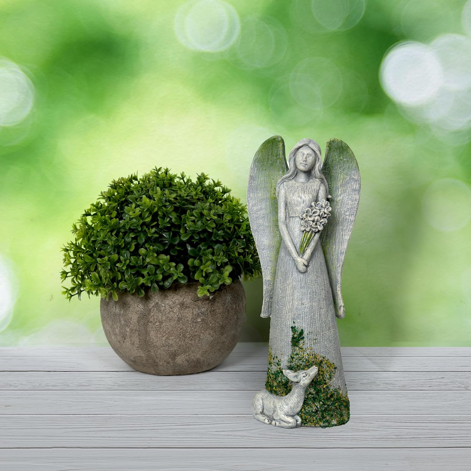 Pavilion Gift Company- Deer - 7.5" Resin Angel Figurine Moss Nature Religion Religious Faith Plants Flowers Deer Home Decor image 2