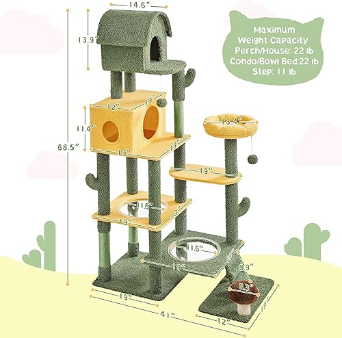Miniatura 3 de Yaheetech Árbol de Gato Cactus, Árbol Grande para Gatos de Interior, Torre para Gatos de Varios Niveles con 2 Casitas Grandes, Postes Rascadores, 2