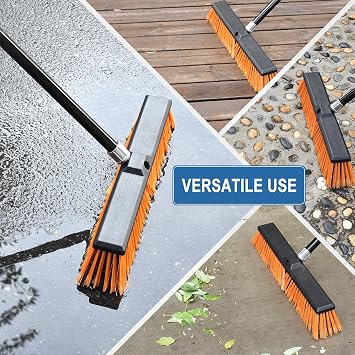 PBHEPPJ 24 Inchs Push Broom Outdoor Heavy Duty, Shop Broom with 60 Long Bandle and Stiff Bristles for Cleaning Outdoor or Indoor Tile, Garage, Shop, Deck, Concrete, Wood, Stone, Patio Floor
