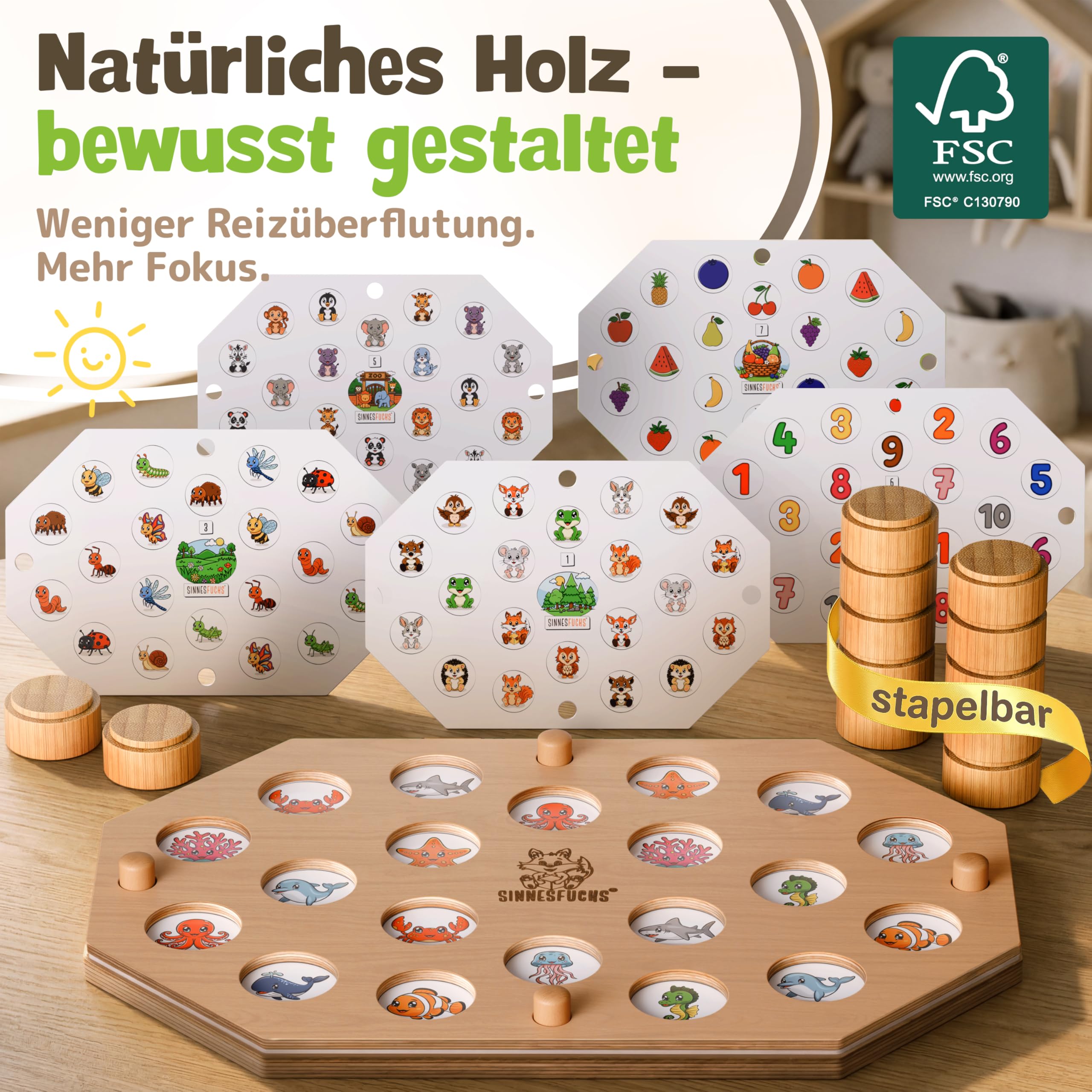 Merklernstation - Memory Spiel ab 3 Jahren - Gedächtnisspiel für Kinder - Montessori Spielzeug pädagogisch wertvoll - FSC® 100% Holz - Lernspielzeug für Mädchen & Jungen - Brettspiel