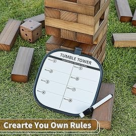 ApudArmis 60 PCS Giant Tumble Tower Stack to 5Ft, Pine Wooden Stacking Timber Game with 1 Dice Set - Classic Block Giant Outdoor Game for Adults Family (Brown)