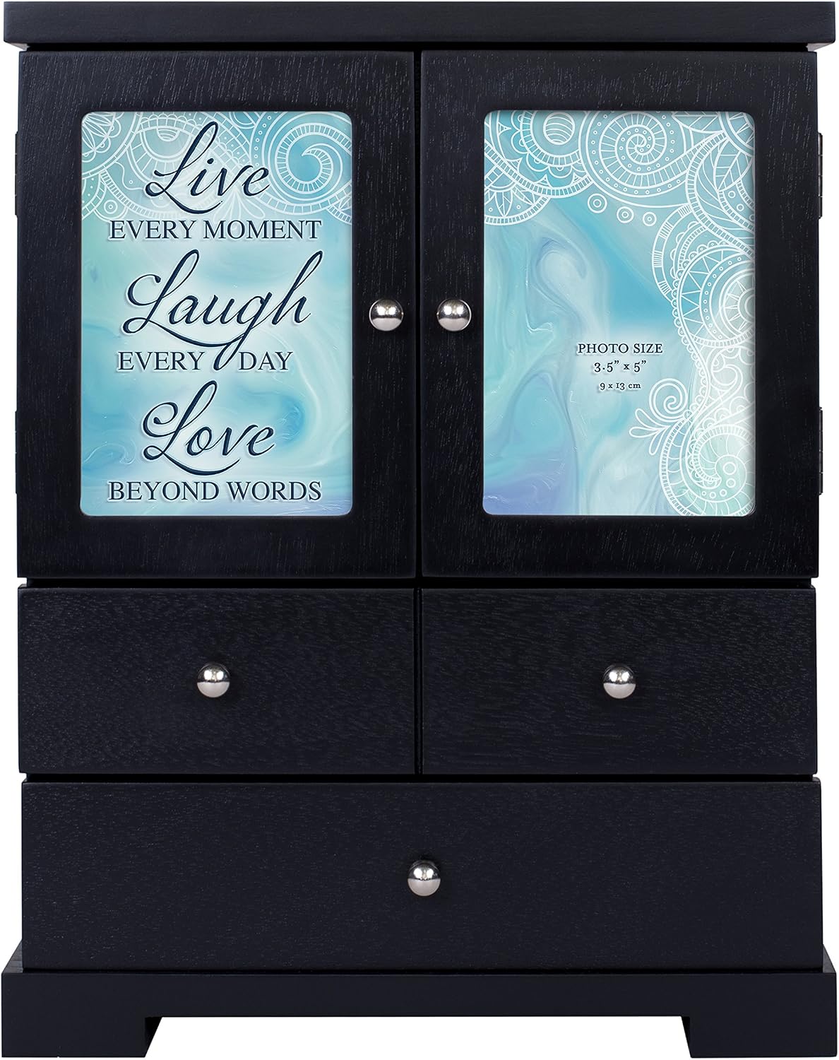 Live Laugh Love 12 x 10 Black Wood Finish Jewelry Armoire