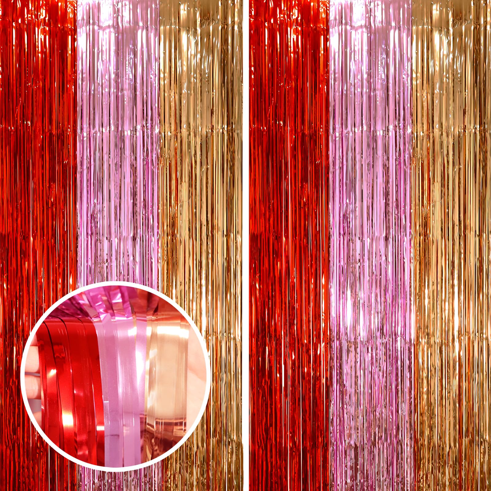 Voircoloria Valentine Foil Fringe Backdrop Curtains,3.3x6.6ft, 2 Pack | Tinsel Streamers, Door Shimmer, For Baby Shower, Birthday Party Decorations, Graduations, Velentines