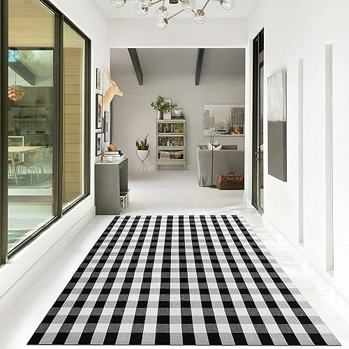 Miniatura 368 de IOHOUZE - Tapete a cuadros estilo búfalo de 5 x 8 pies para interiores y exteriores, lavable, para sala, tapete de bienvenida primavera-verano