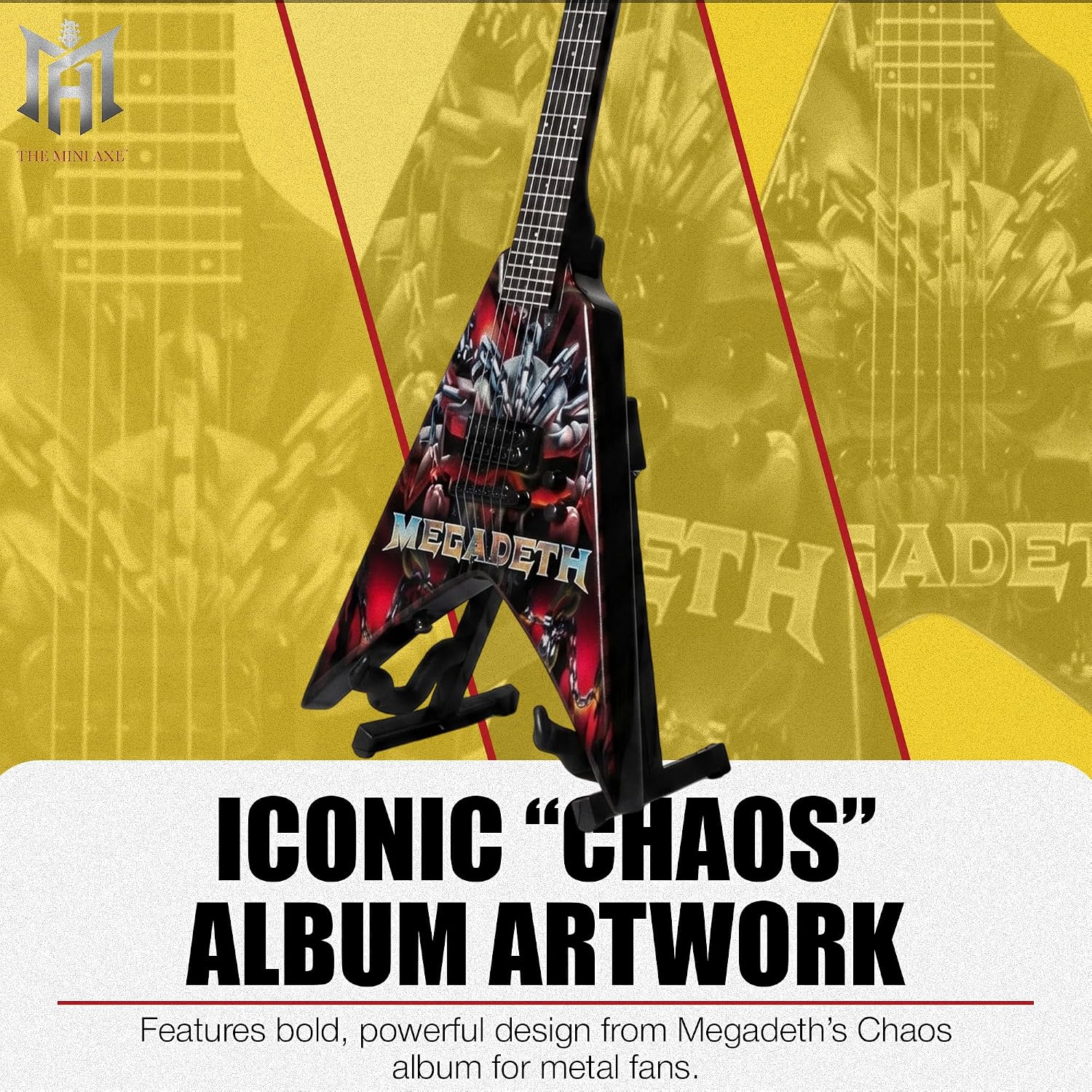 The Mini Axe Chaos Miniature Guitar Replica | Officially Licensed Wooden Miniature Guitar Collectible with Display Stand | Metal-Inspired Display Piece for Music Fans and Collectors