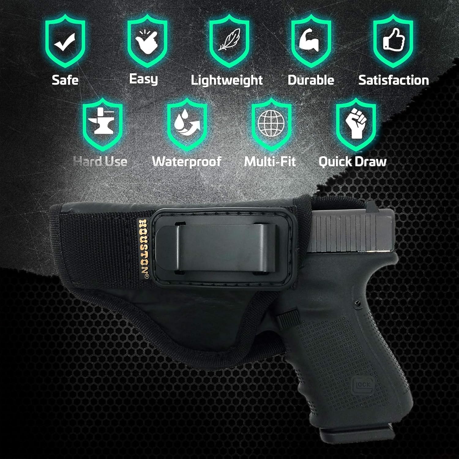 IWB Tuckable Gun Holster for Men Concealed Carry Glock, Ruger, Springfield, Sig, S&W, Walther, Taurus, H&K, Beretta - Gun Holster for Women/Men - Concealed Holsters by Houston