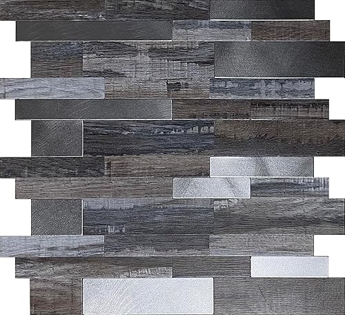 Miniatura 2 de WEIMEISC 5 hojas de azulejos contra salpicaduras para cocina, despegar y pegar, 12 x 12 pulgadas, autoadhesivo, impermeable, azulejos de metal para