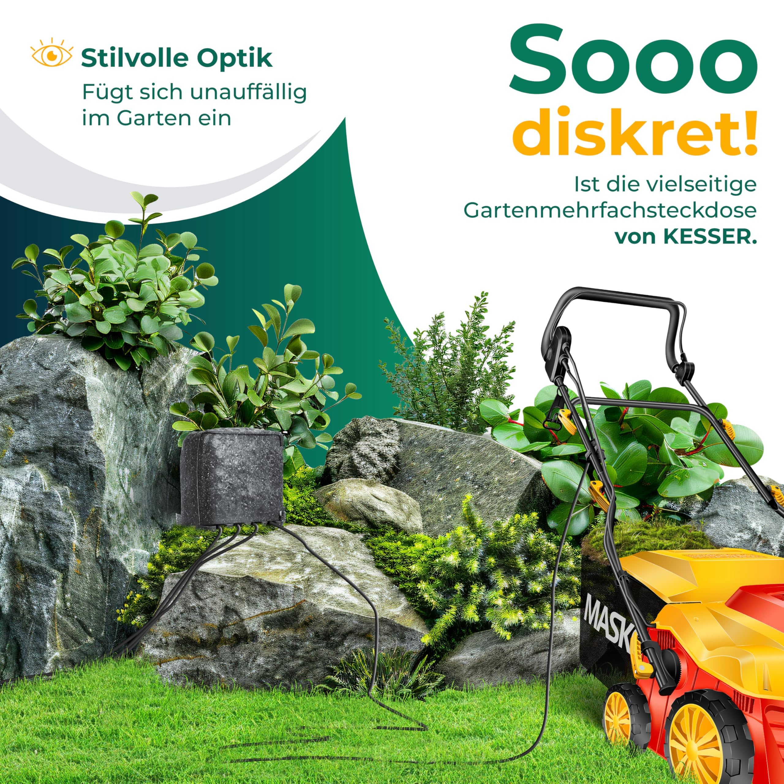 KESSER Tuincontactdoos steenlook met 4 stopcontacten - met wifi-functie bediening via app - incl. montageset, meervoudige stopcontacten buiten met 3 m verlengkabel buitenstopcontact IP44
