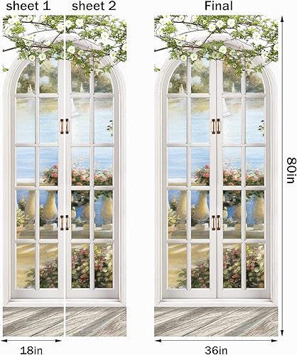 Miniatura 2 de FLFK Calcomanía para puerta, ventana blanca realista, mural para despegar y pegar, tamaño combinado 36 x 80 pulgadas, dividido en 2 piezas