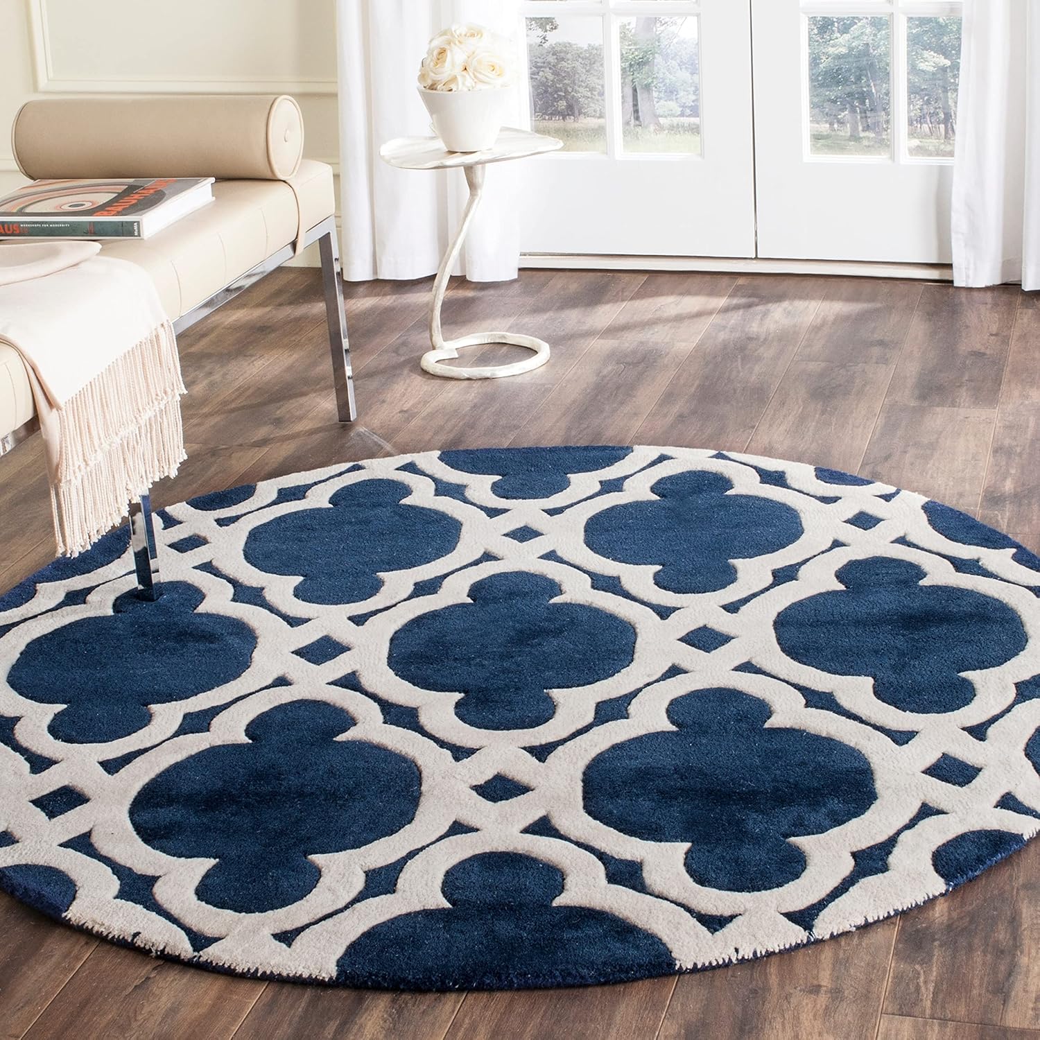 SAFAVIEH Chatham Collection 2'3" x 7' Dark Blue/Ivory CHT762C Handmade Geometric Premium Wool Runner Rug