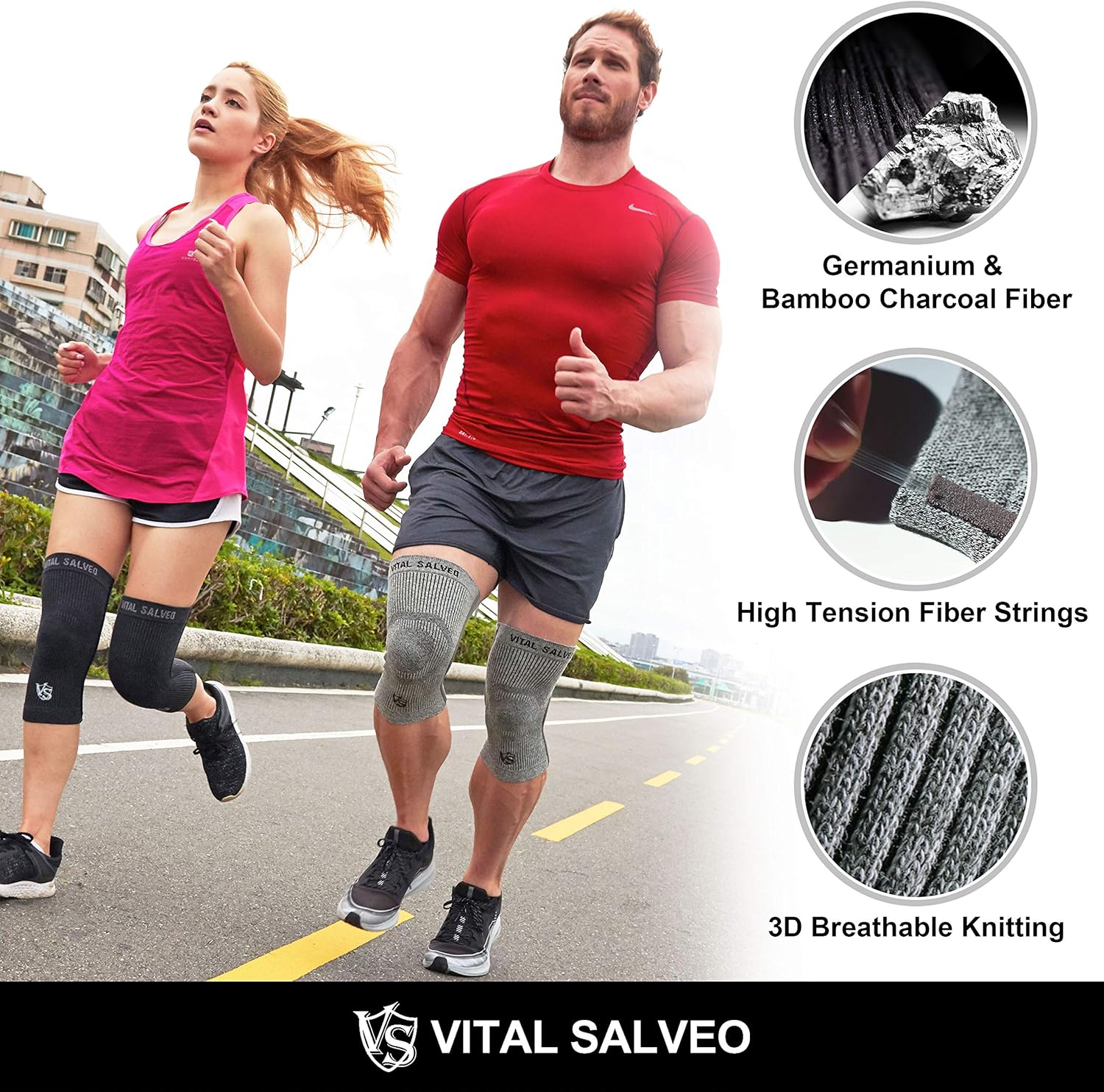 Weekly Top Sale Vital Salveo Knee Compression Sleeve Swelling Recovery Knee Brace S-Support Pain Relief for Men Women Unisex Running Gym Workout Sports Light Grey (1PC) XXXL