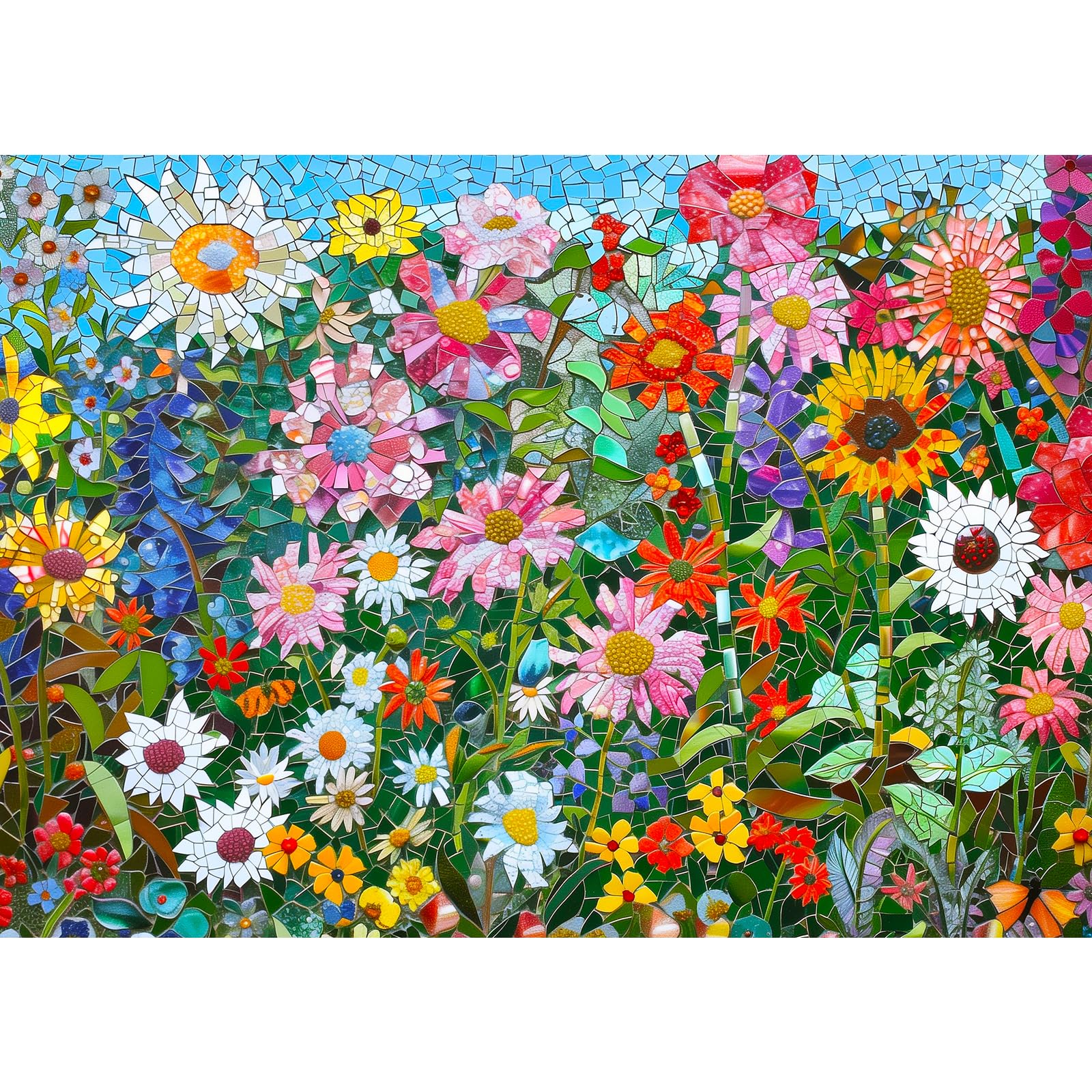MISITU Puzzle 1000 Teile für Erwachsene - Farbenfrohe Blumen im Mosaik - Kunst Puzzle 1000 für Kinder ab 14 Jahren