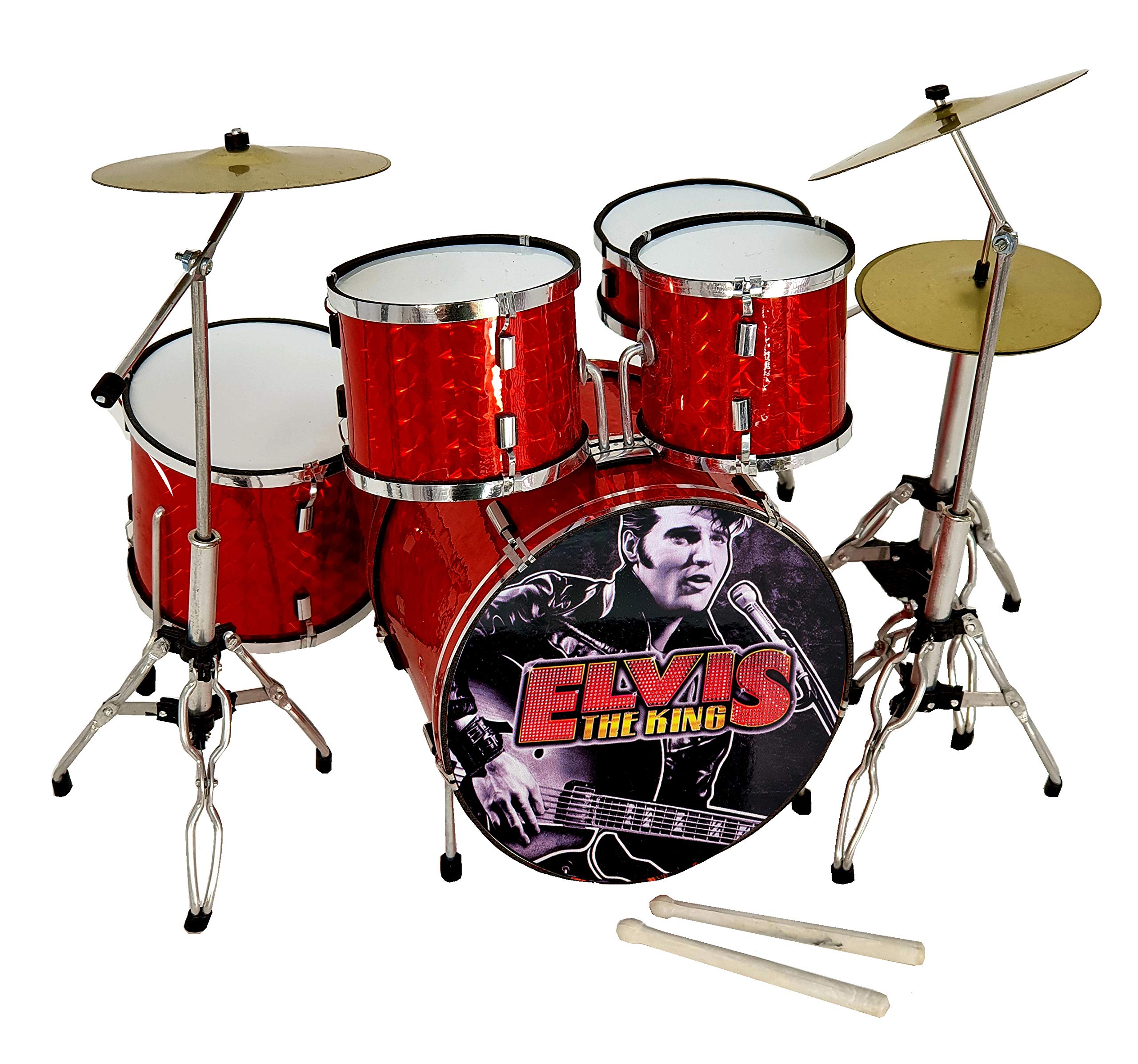 MINIATURA BATERÍA ACUSTICA ROJO CROMO MDR-0121 ELVIS PRESLEY REGALO MUSICAL ROCKMUSIC