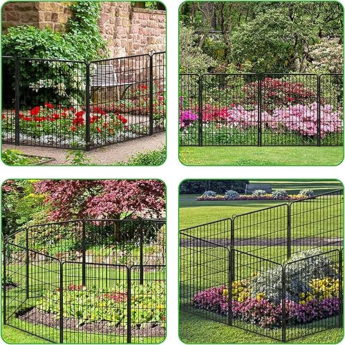 Vista 11 de Valla de jardín decorativa sin excavación con puerta, paneles de valla de metal inoxidables, 40 pulgadas de alto x 101 pies de largo, valla