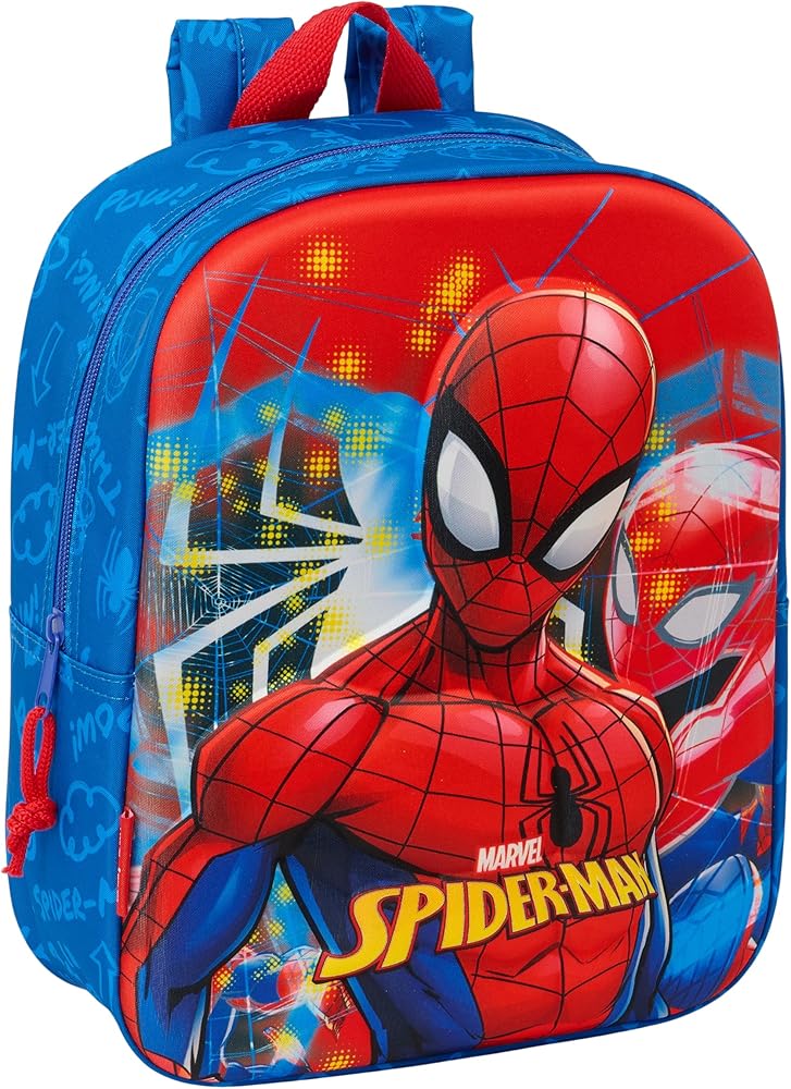 safta Spiderman 3D Kindergartenrucksack 3D, anpassbar an den Wagen, einfache Reinigung, ideal für Kinder verschiedener Altersgruppen, bequem und vielseitig, Qualität und Widerstandsfähigkeit, 22 x 10