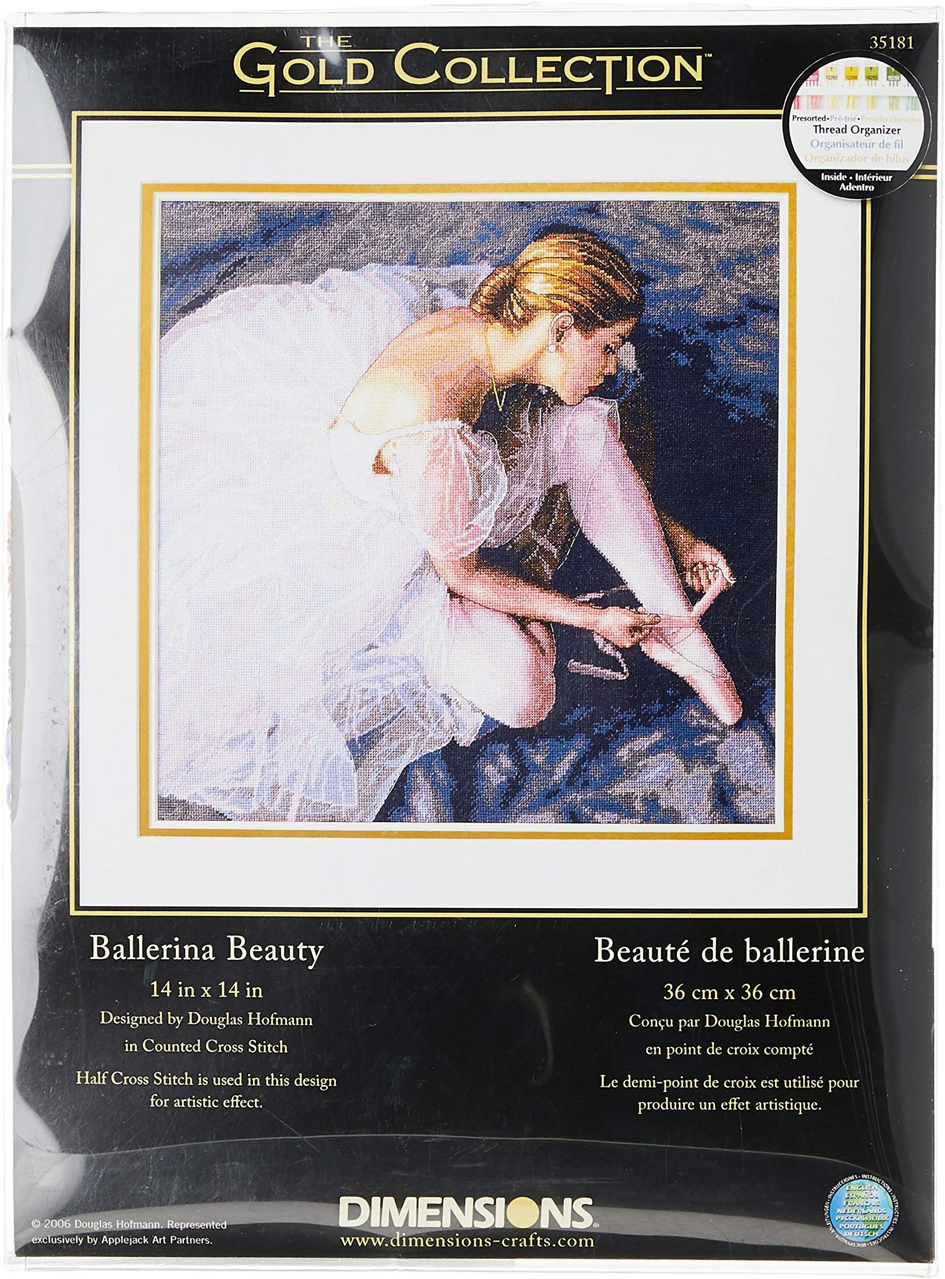 Dimensions Gold Collection Counted Cross Stitch Kit, Beautiful Ballerina, White Aida, 14'' x 14'', multi-colored, 18 Count