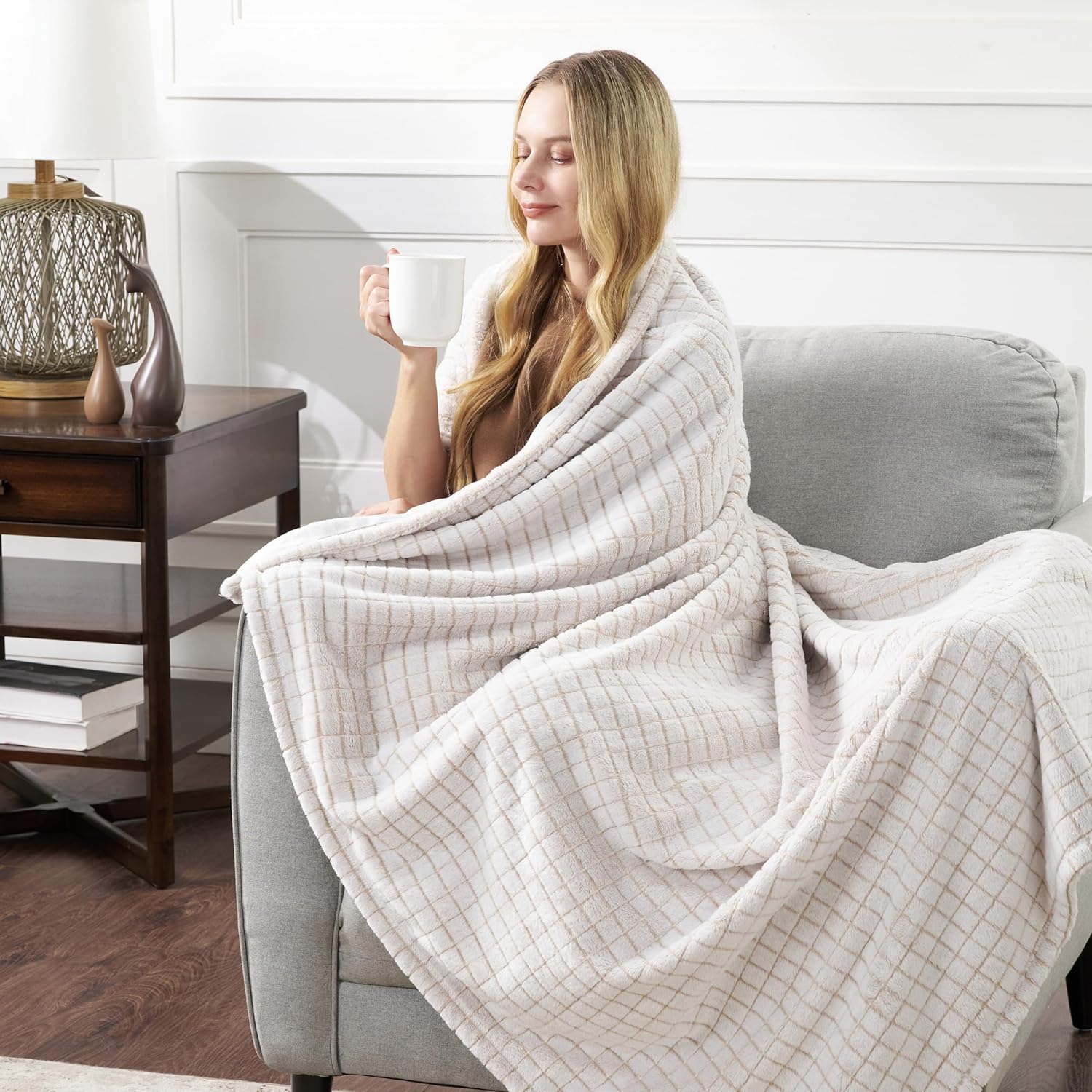 Frosted Velvet Plush Throw Blanket - Buttery Soft and Cozy Sofa and Bed Throw, Great Gift for Women, Teens - All Season Home Décor (Neutral, 50"x60")