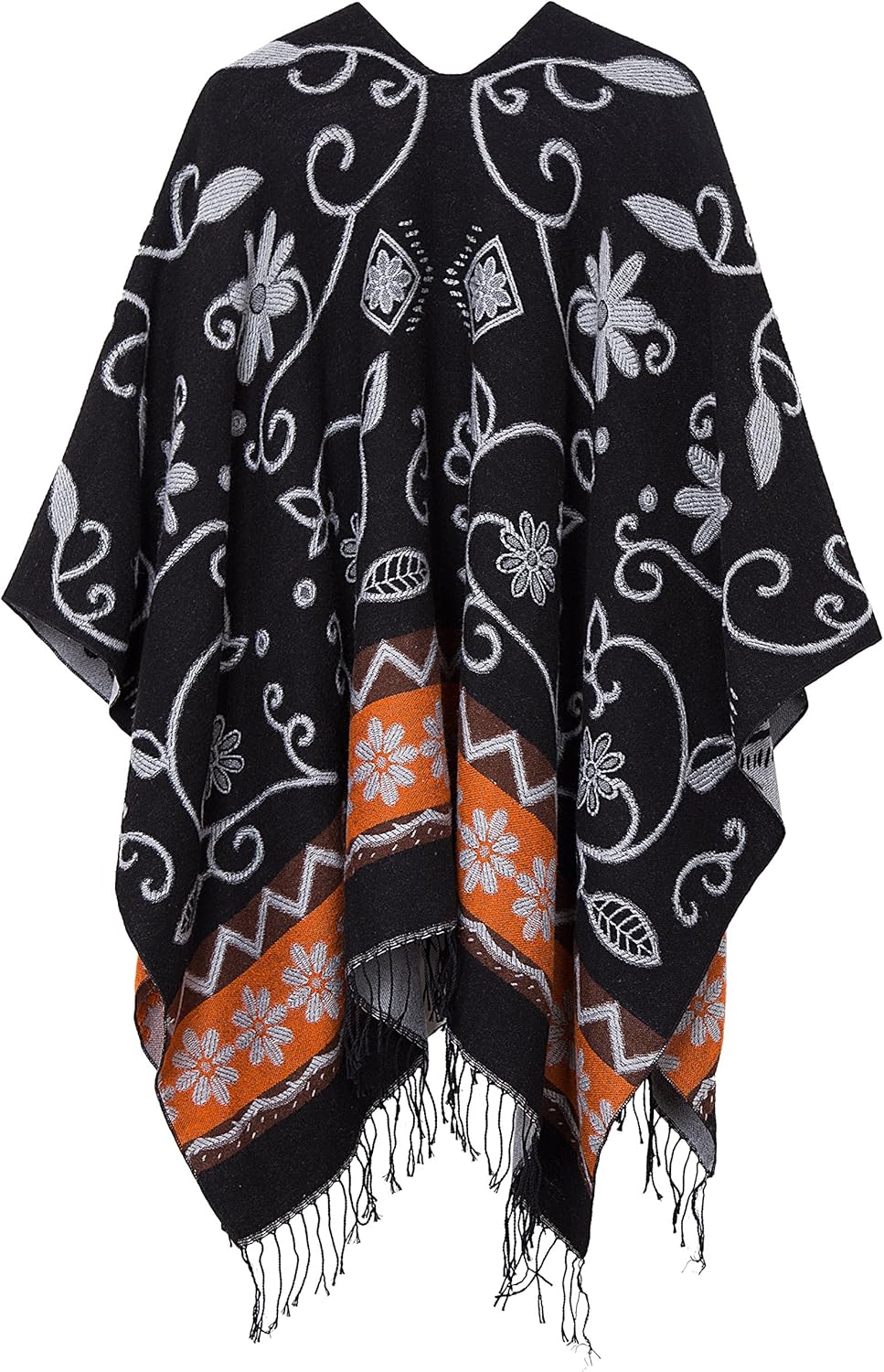 Urban CoCo Women's Printed Tassel Open front Poncho Cape Cardigan Wrap Shawl - Image 2