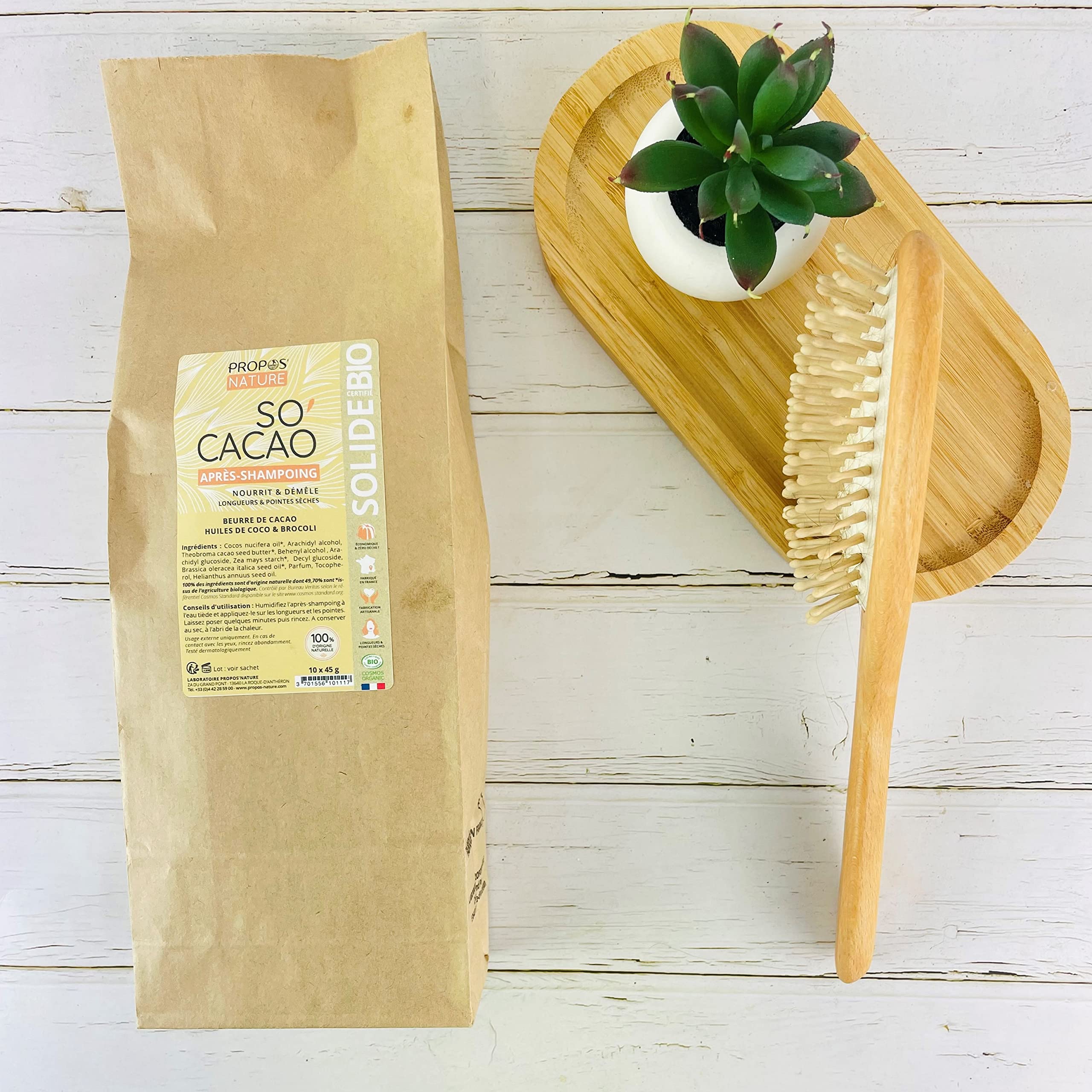 Lot de 10 après-Shampoing solide Bio So'Cacao - Au beurre de Cacao - 45g- Fabriqué en France - En vrac - Sans étuis Propos'Nature