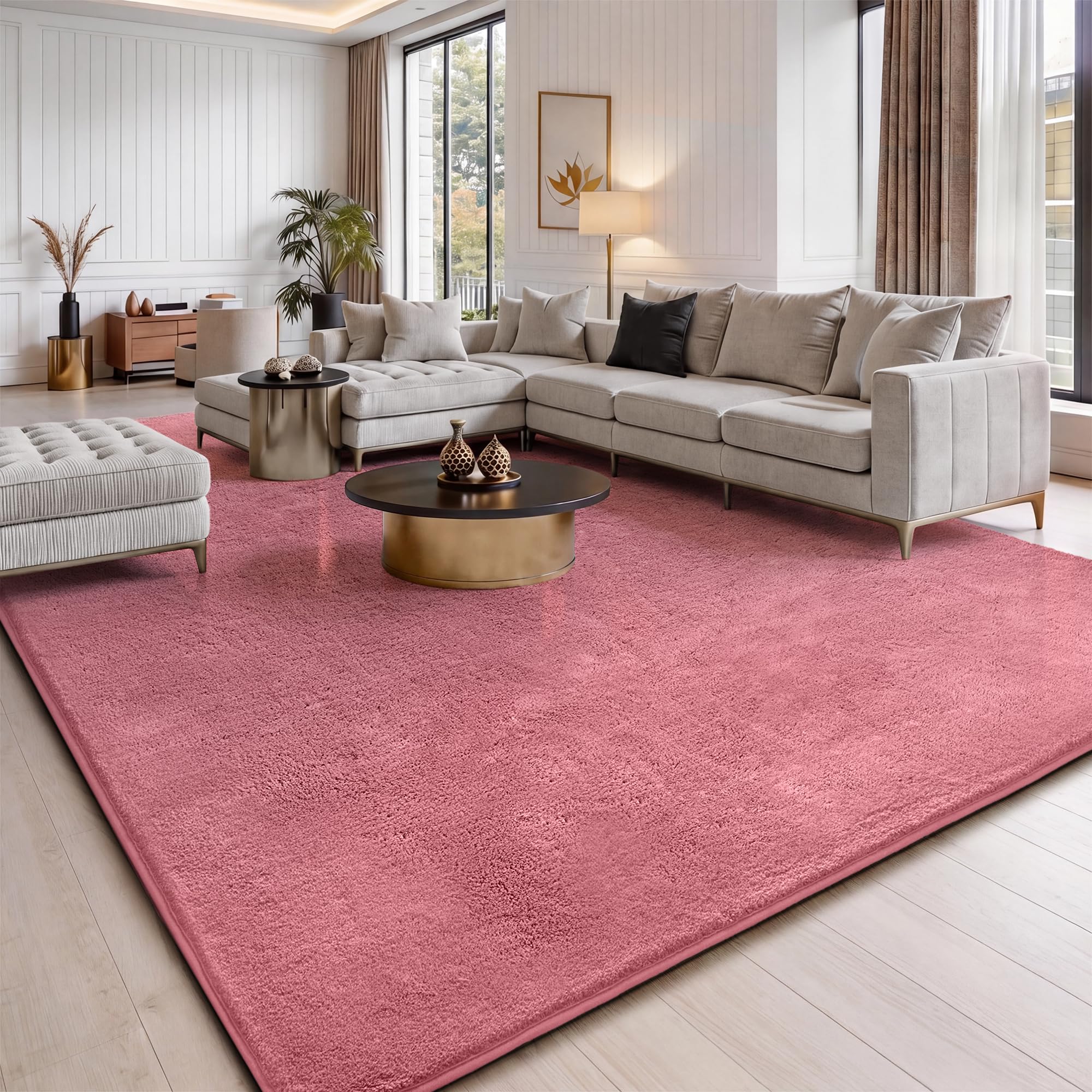 Jungsang Fluffy Rugs Living Room, 240x300cm Soft Shaggy Carpet Rugs for Bedroom, Machine Washable Anti Slip, Non Shedding Modern Indoor for Dorm Teens Room Decor, Light Pink