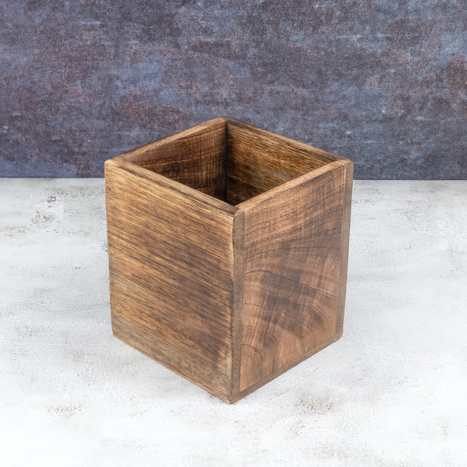 Samhita Mango Wood Burning Finished Kitchen Utensil Holder for Countertop Utensil Holder Container for Kitchen Cooking Utensil. (12.7cm x 12.7cm x 15.24cm) - Image 4