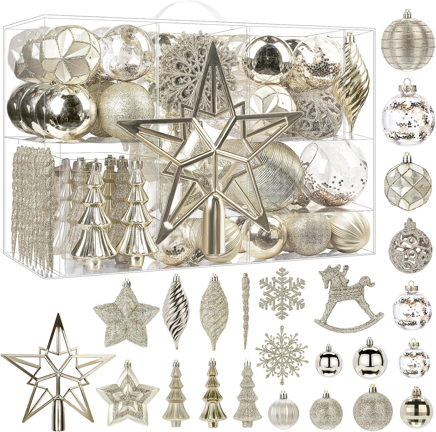SHareconn 100pcs Christmas Ornament Set, Champagne Gold