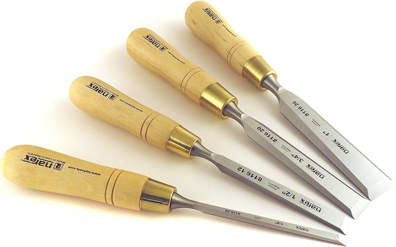 Narex Czech Steel Premium 4 pc Set True Imperial 1/4, 1/2, 3/4, 1 Inch Bench Cabinetmaker Chisels w/Hornbeam Handles 863251