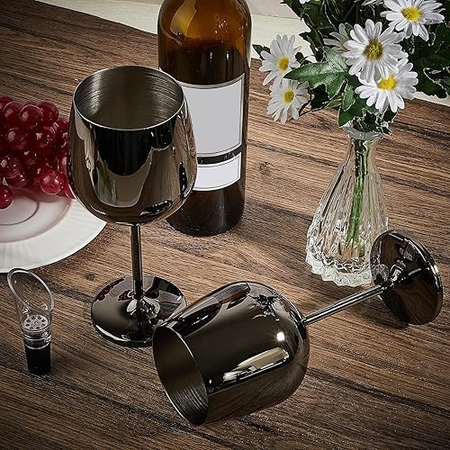 Miniatura 4 de Juego de 6 copas de vino de acero inoxidable con tallo de 18 onzas, copas de vino irrompibles, copas de vino, copas metálicas para eventos al aire